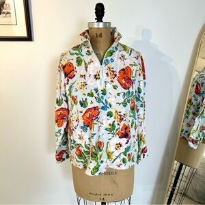 Vera Bradley Sea Air Floral Colorful Cotton Terry 1/4 Zip Pullover Sz M